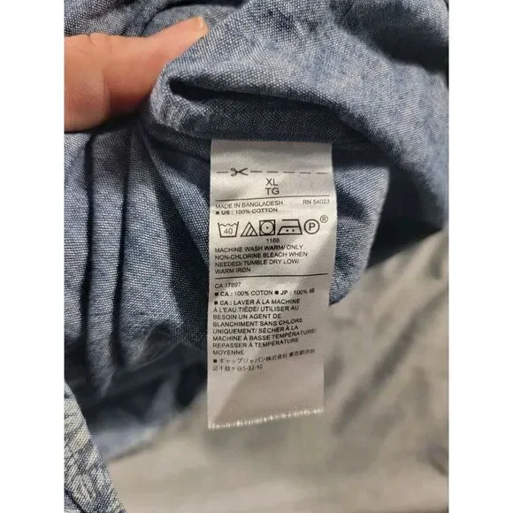 Banana Republic Soft Wash Denim S/S Button Up Shirt Men XL Tropical Jungle Print - Picture 6 of 7